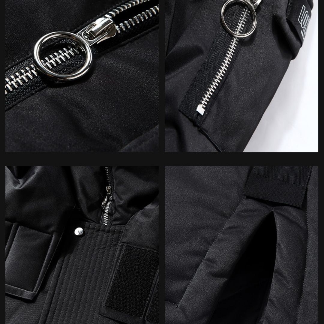 メンズ 黒 ファッション 防寒ロングダウンジャケット ファー付きフード メンズ