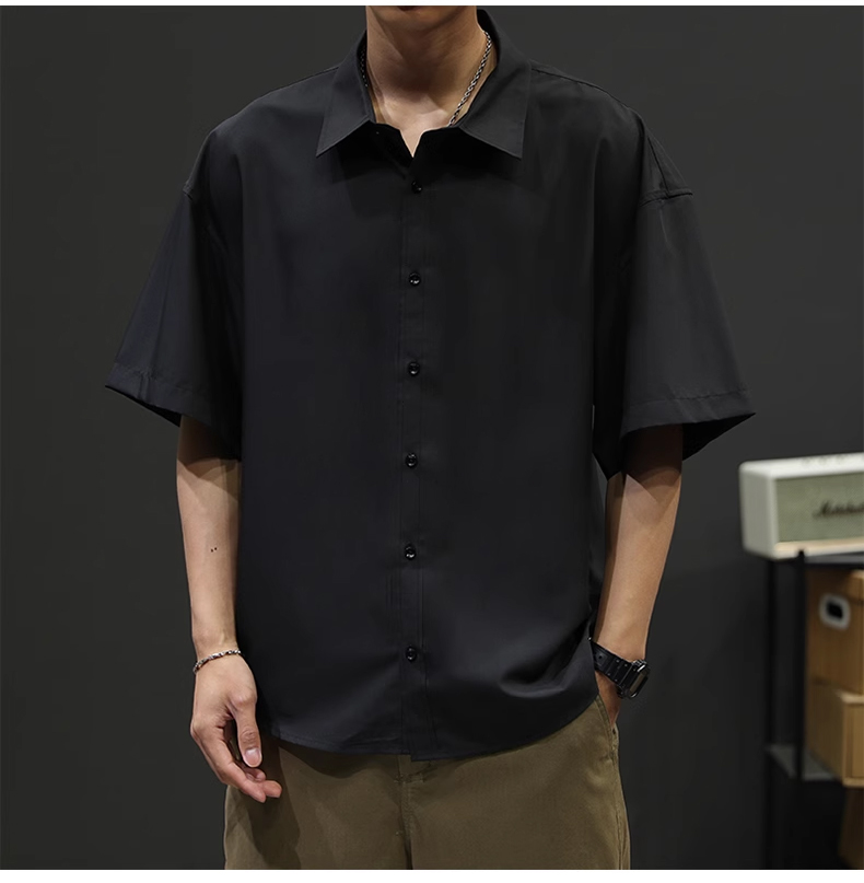 メンズ 黒 ファッション 洗練ストライプ半袖シャツ