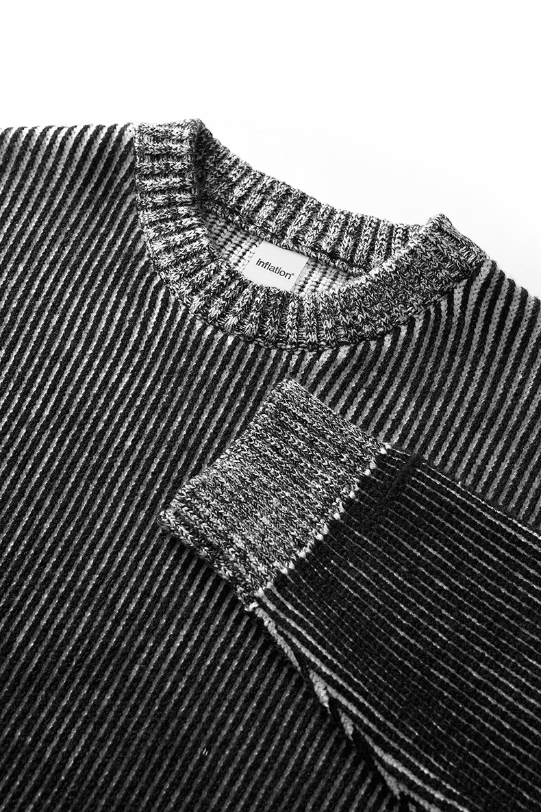 メンズ 黒 ファッション メンズ秋冬ストライプニットスウェット黒グレー切替