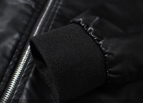 メンズ 黒 ファッション メンズ黒合成皮革フード付きジャケット