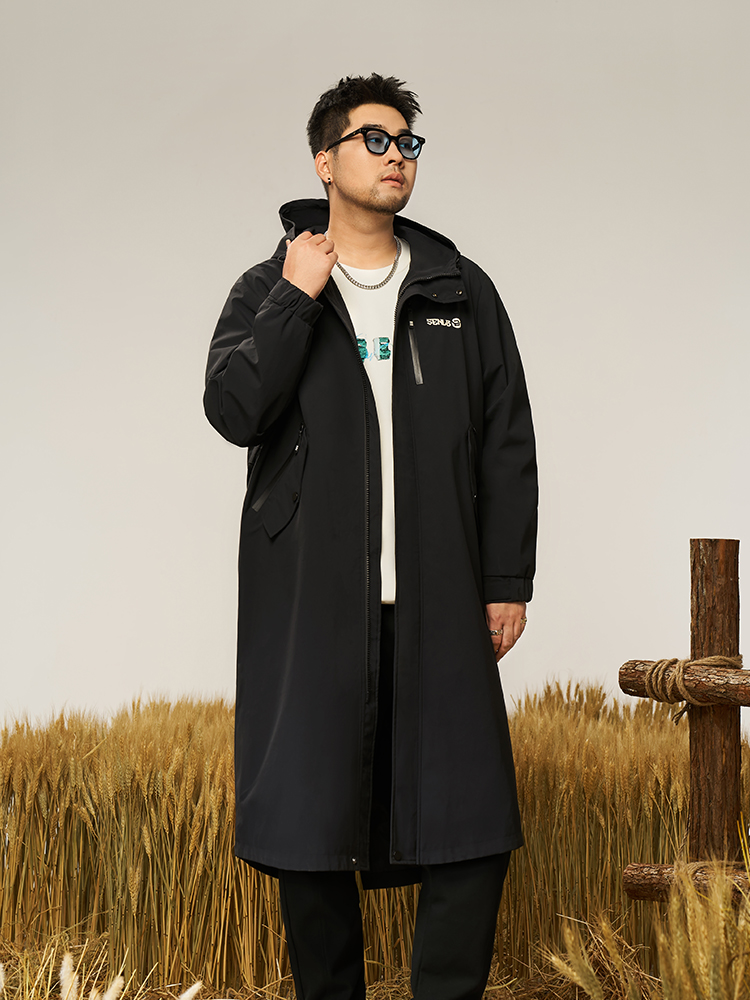メンズ黒ファッション ジャケット 都会的ロングフード