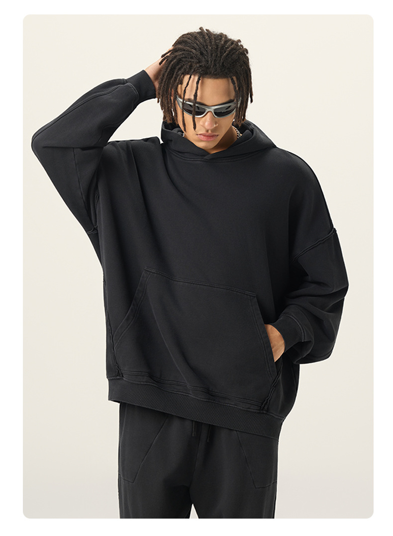 メンズ 黒 ファッション メンズ厚手ヴィンテージスウェット上下セット