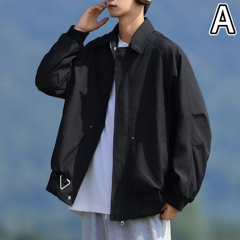 メンズ 黒 ファッション メンズ黒ワークジャケット ゆったりシルエット