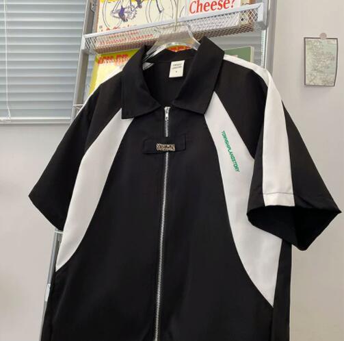 メンズ 黒 ファッション メンズ黒半袖シャツ白ライン入りカジュアルトップス
