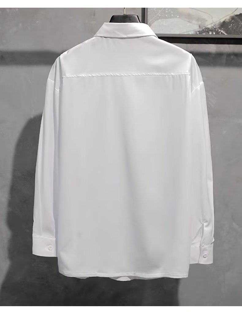 メンズ 黒 ファッション 艶やかシルエット長袖シャツ