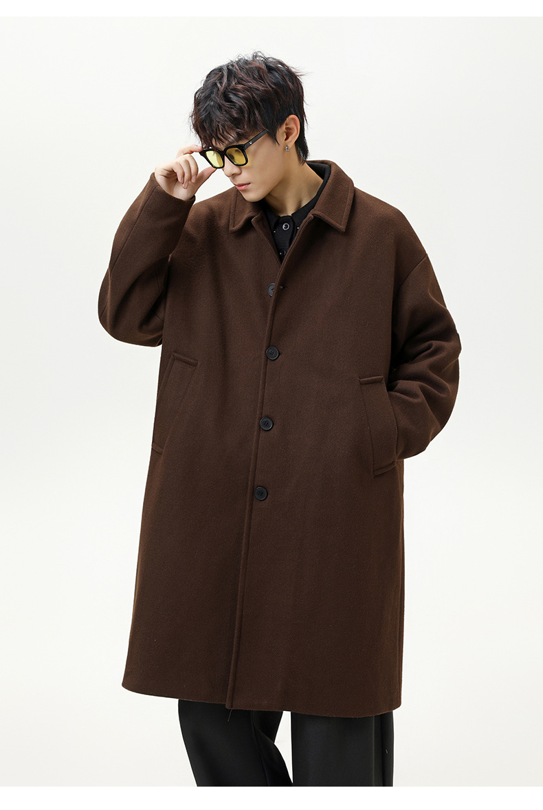 メンズ 黒 ファッション メンズ 秋冬 厚手ウールコート ロング丈 ゆったり黒コート