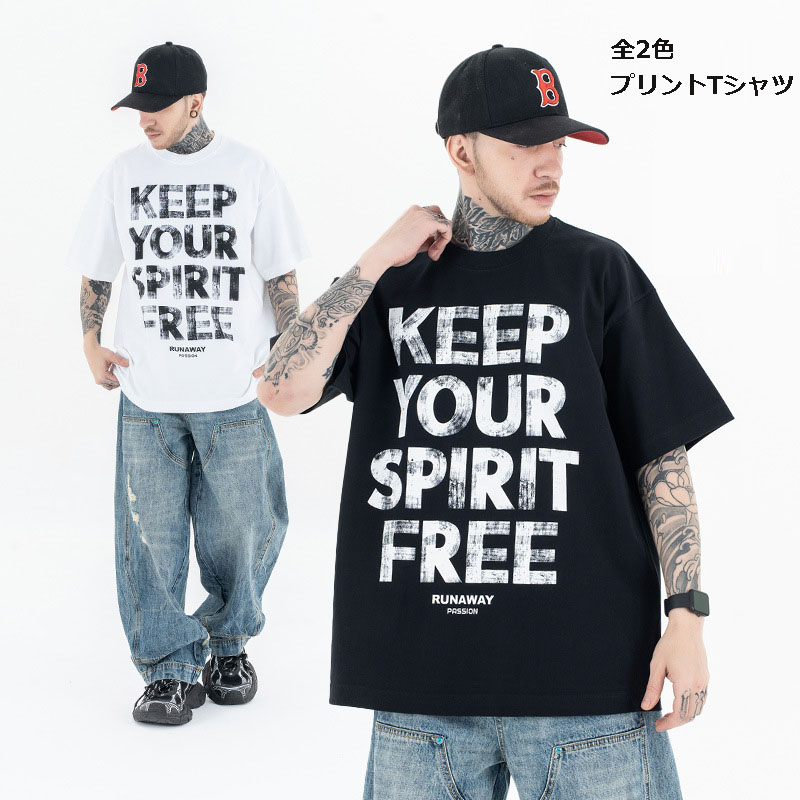 メンズ 黒 ファッション メンズ文字柄半袖シャツ丸首ストリート系全2色