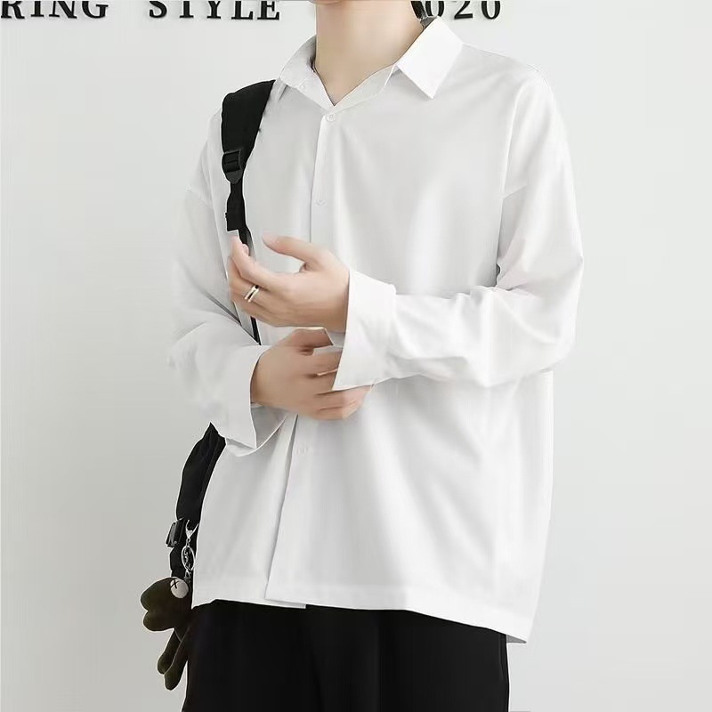 メンズ 黒 ファッション シンプル ゆったりドレスシャツ