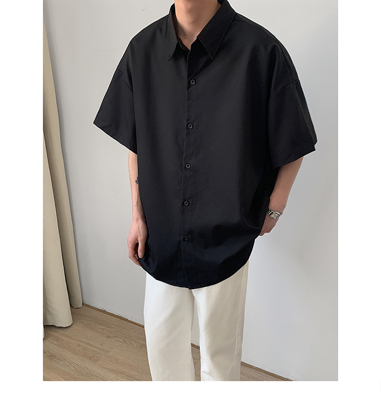 メンズ 黒 ファッション ゆったりシルエット半袖シャツ