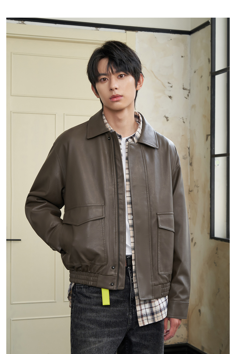メンズ黒ファッション ジャケット クラシックレザーブルゾン