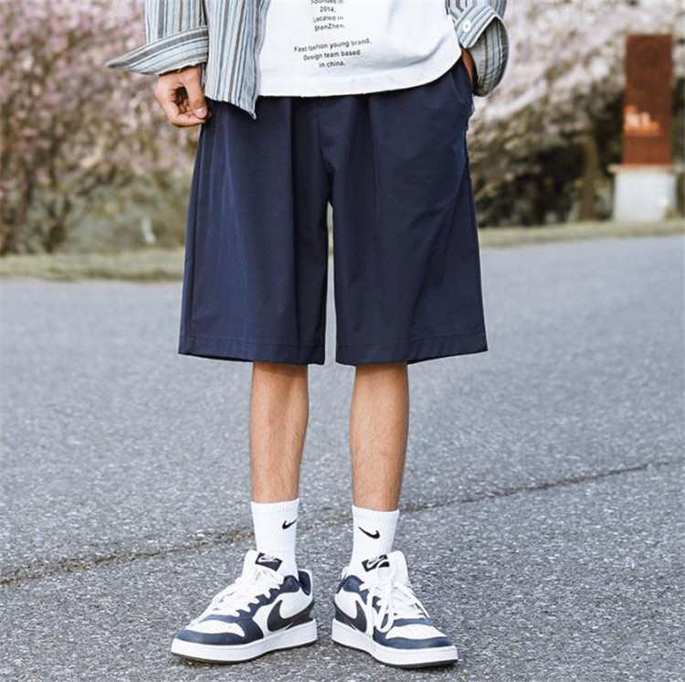 メンズ 黒 ファッション 黒色ゆったり半パン夏用速乾薄手メンズショーツ