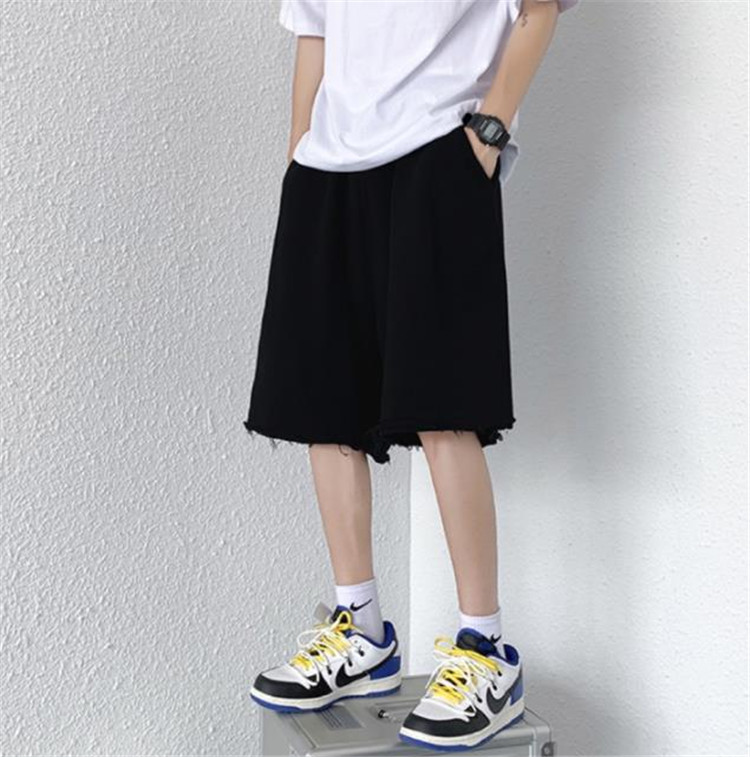 メンズ 黒 ファッション 夏用黒デニムハーフパンツ メンズゆったりワイド五分丈