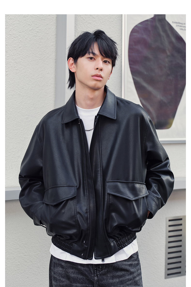 メンズ黒ファッション ジャケット クラシックレザーブルゾン