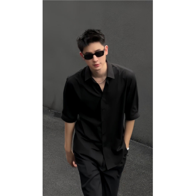 メンズ 黒 ファッション シンプル洗練オーバーシャツ