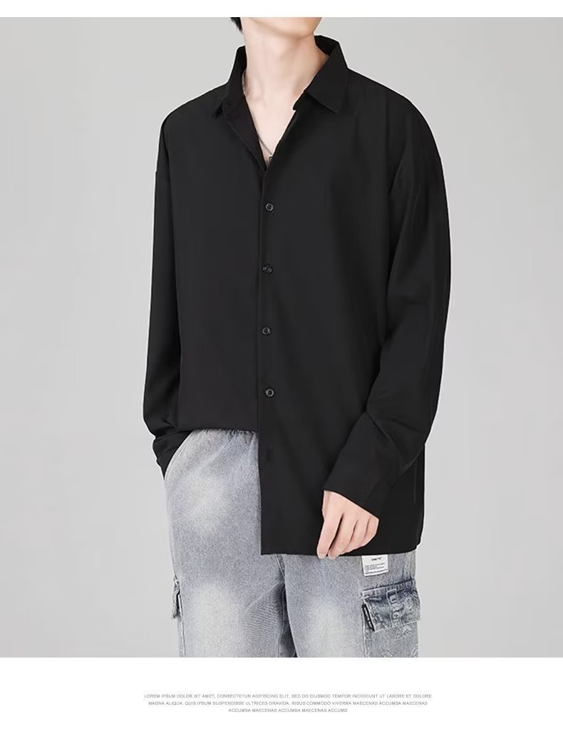 メンズ 黒 ファッション 艶やかシルエット長袖シャツ