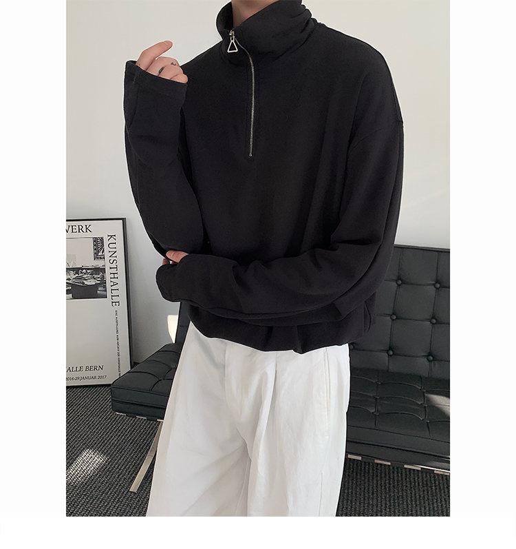 メンズ 黒 ファッション ハイネック ハーフジップ スウェット