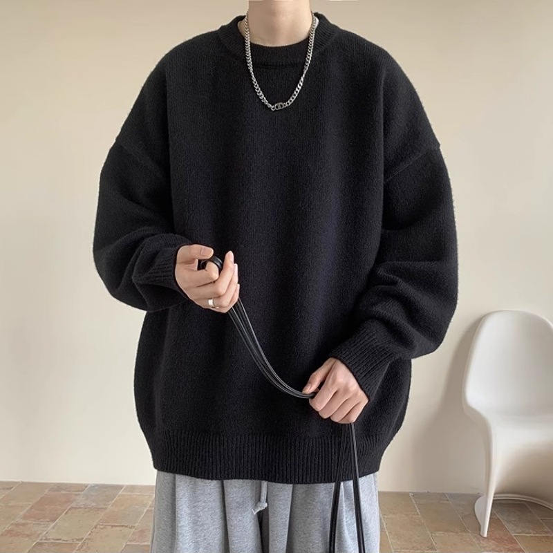 メンズ 黒 ファッション シンプル重ね着風ゆったりスウェット