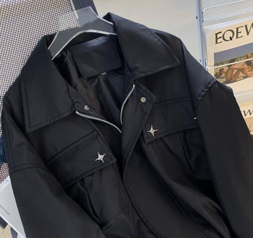 メンズ 黒 ファッション 秋冬メンズ黒ライダースジャケット星型装飾付き