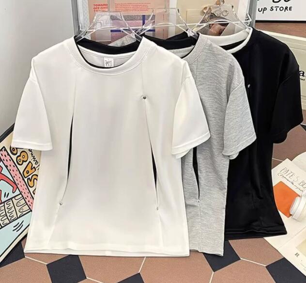メンズ 黒 ファッション 黒スウェット半袖重ね着風メンズトップス