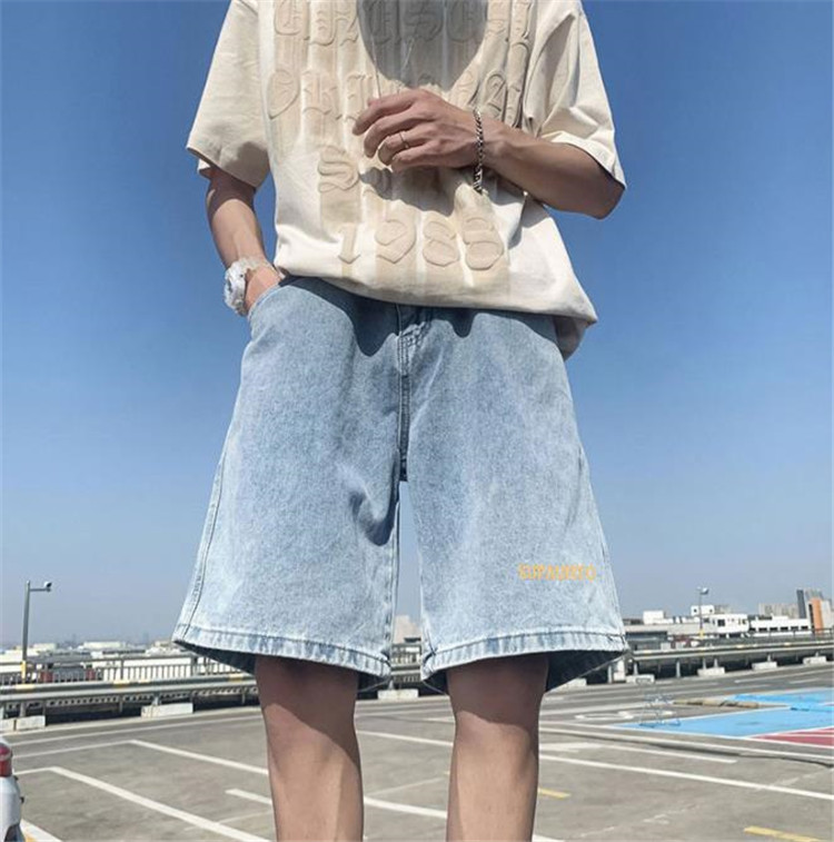 メンズ 黒 ファッション メンズ黒ダメージデニムハーフパンツ夏用ゆったり
