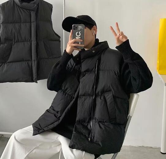 メンズ 黒 ファッション 秋冬メンズ黒ダウンベスト防寒アウター