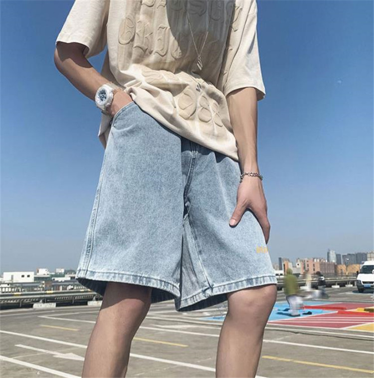 メンズ 黒 ファッション メンズ黒ダメージデニムハーフパンツ夏用ゆったり