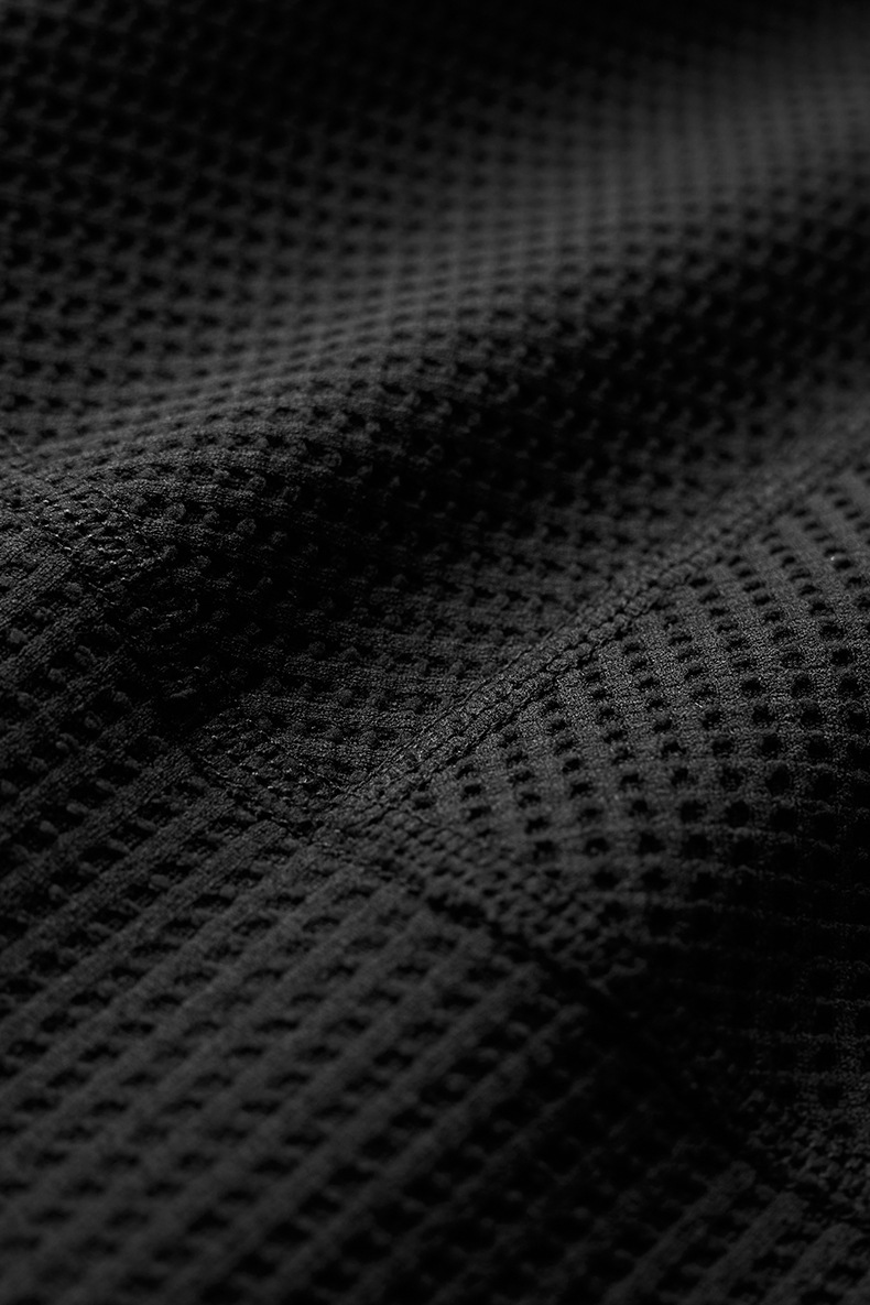 メンズ 黒 ファッション メンズ 秋新作 ワッフル編みスウェット 高伸縮速乾 黒 トップス