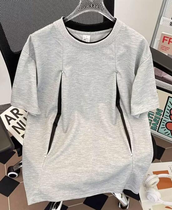 メンズ 黒 ファッション 黒スウェット半袖重ね着風メンズトップス