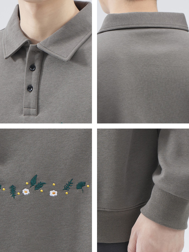 メンズ 黒 ファッション 刺繍ライン入りゆったりポロシャツ