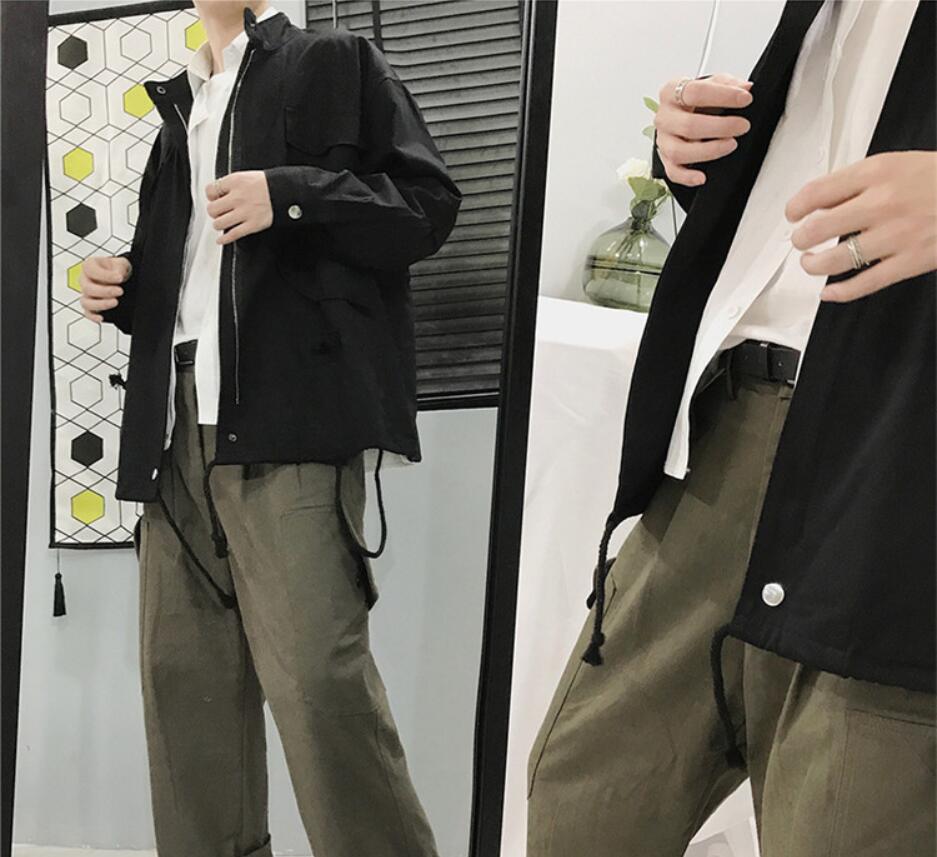 メンズ 黒 ファッション 秋冬メンズ黒ジャケット長袖ポケット付きコート