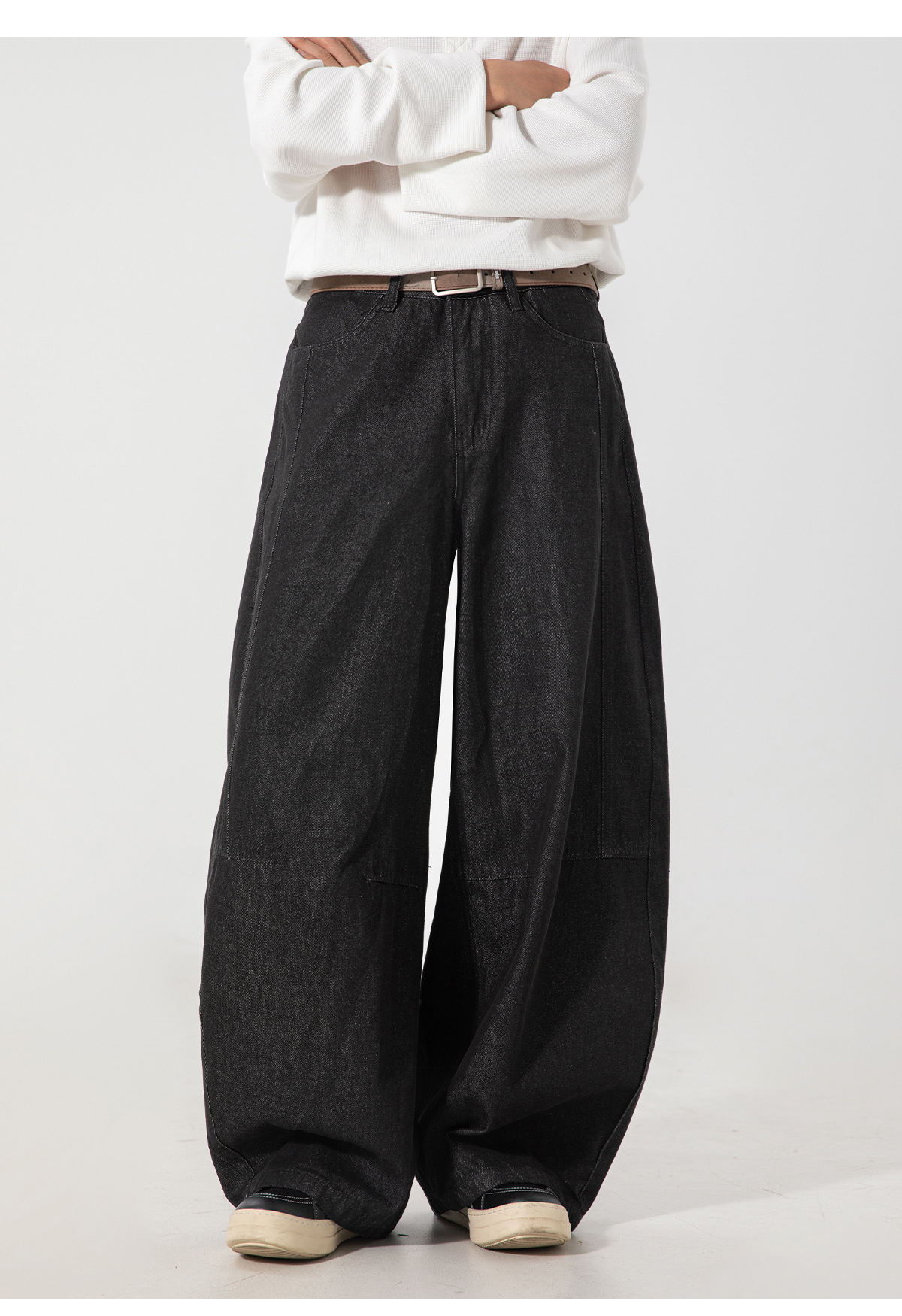 メンズ 黒 ファッション メンズ 黒 ワイドバルーンパンツ ヴィンテージ風 チェーン付き