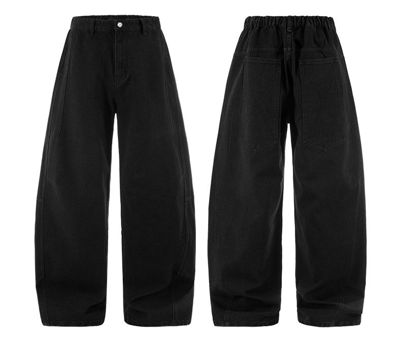 メンズ 黒 ファッション メンズ黒デニムパンツ 立体裁断ワイドシルエット