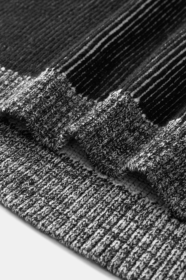 メンズ 黒 ファッション メンズ秋冬ストライプニットスウェット黒グレー切替