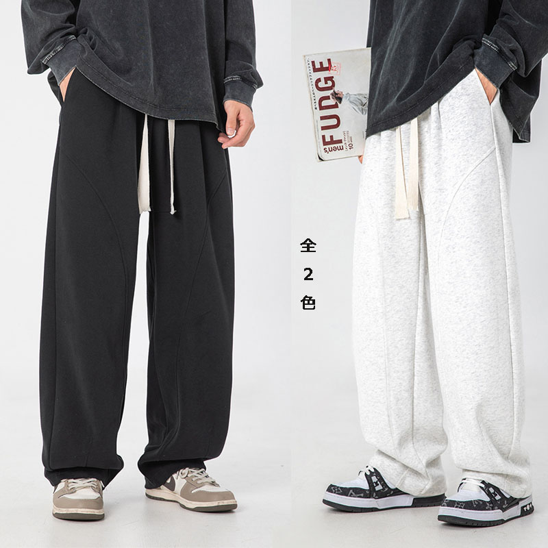 メンズ 黒 ファッション メンズ ワイドスウェットパンツ ゆったりジョガーパンツ 全2色