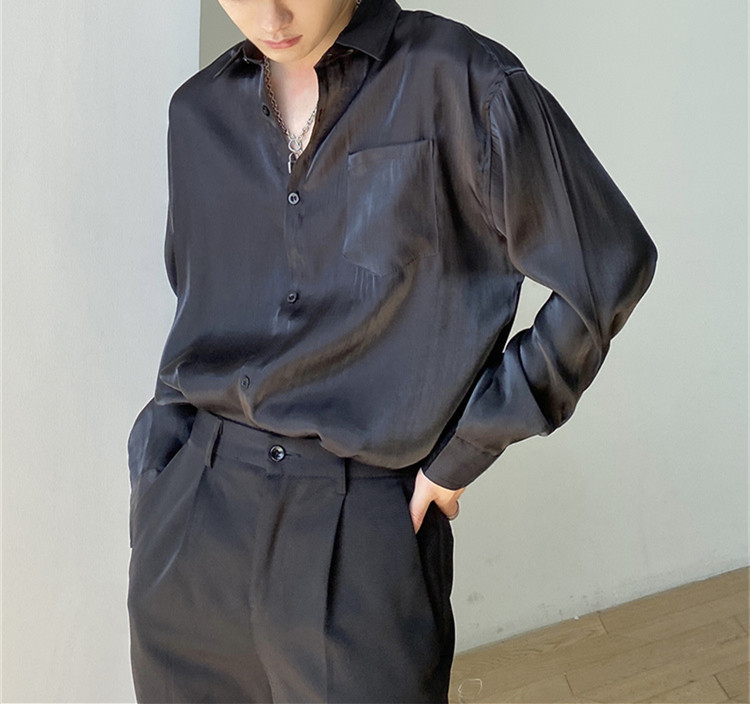 メンズ 黒 ファッション メンズ 薄手 長袖シャツ ゆったり 夏用 新品
