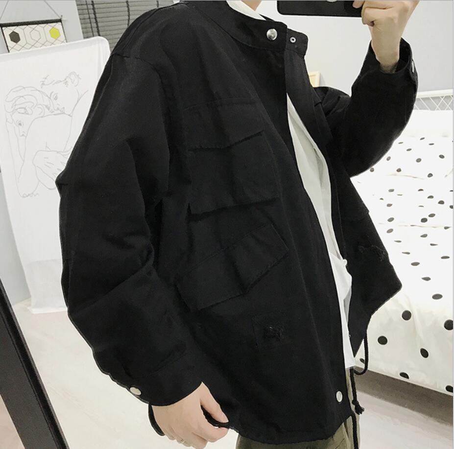 メンズ 黒 ファッション 秋冬メンズ黒ジャケット長袖ポケット付きコート