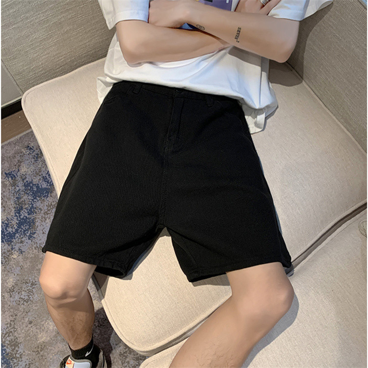 メンズ 黒 ファッション メンズ黒デニムショートパンツゆったりストレート