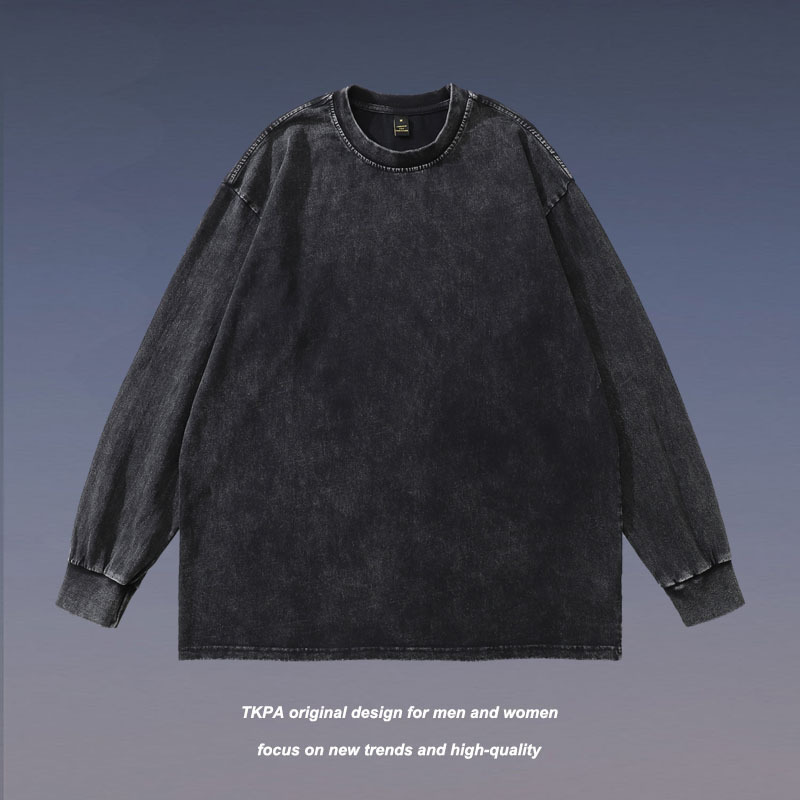 メンズ 黒 ファッション メンズ ビンテージ風 黒 長袖 無地 男女兼用 春秋