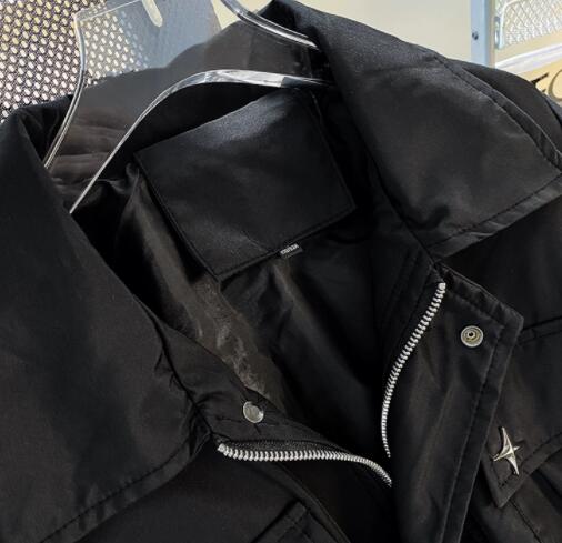 メンズ 黒 ファッション 秋冬メンズ黒ライダースジャケット星型装飾付き