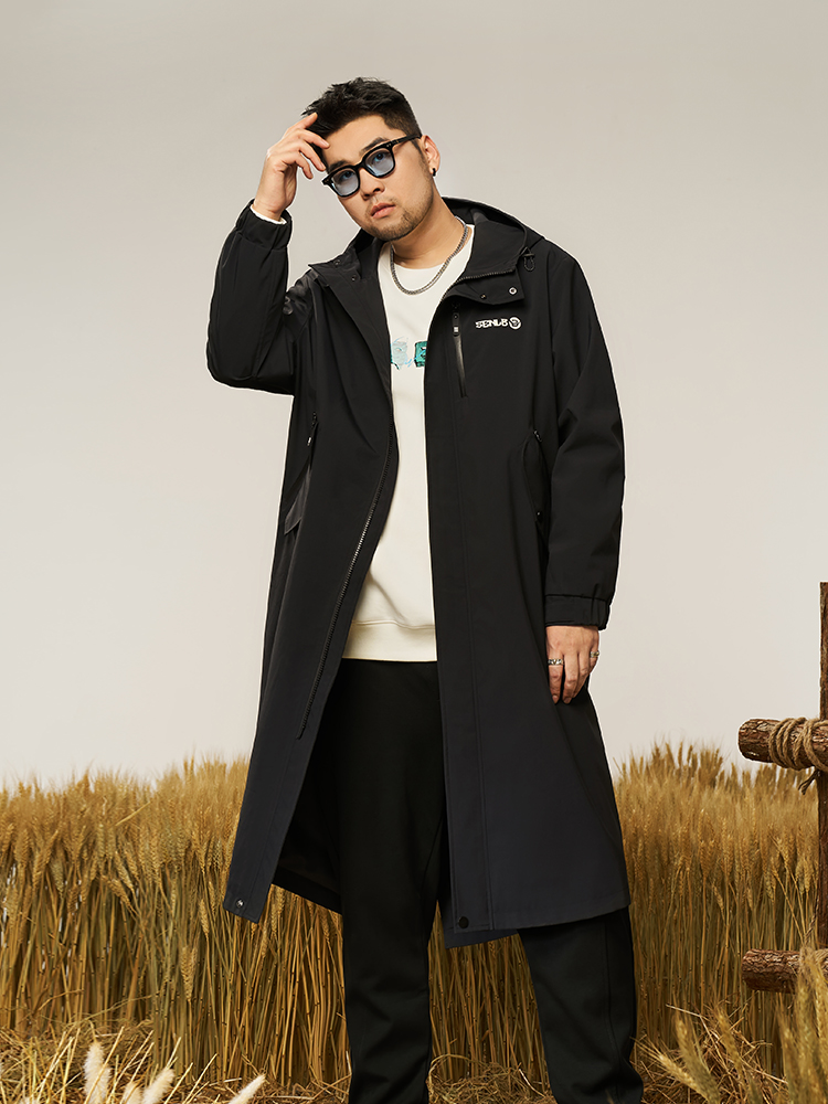 メンズ黒ファッション ジャケット 都会的ロングフード
