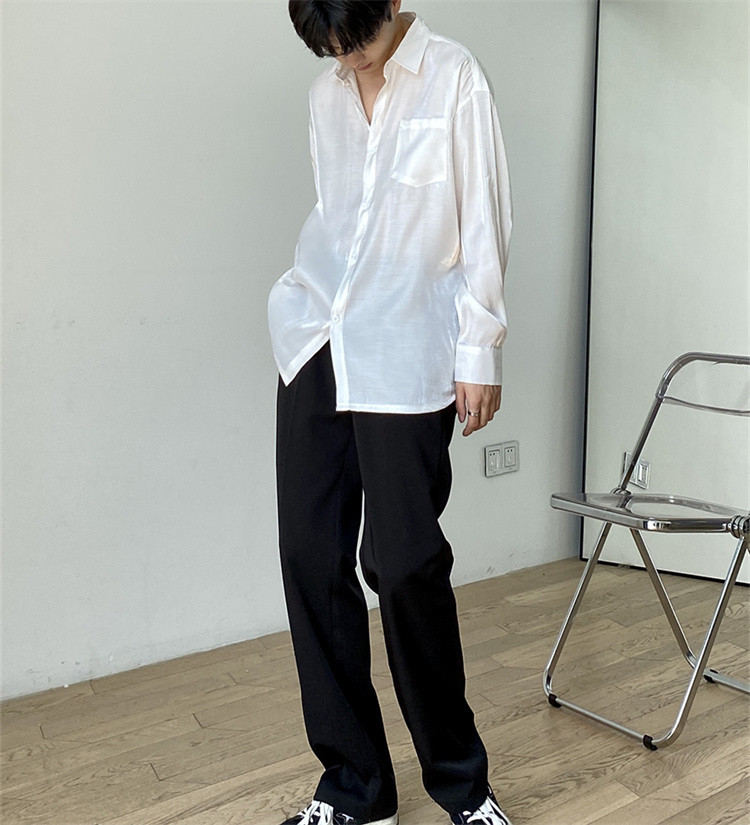 メンズ 黒 ファッション メンズ 薄手 長袖シャツ ゆったり 夏用 新品