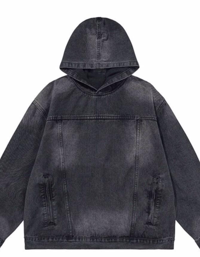 メンズ 黒 ファッション 春秋メンズデニムパーカー重ね着風