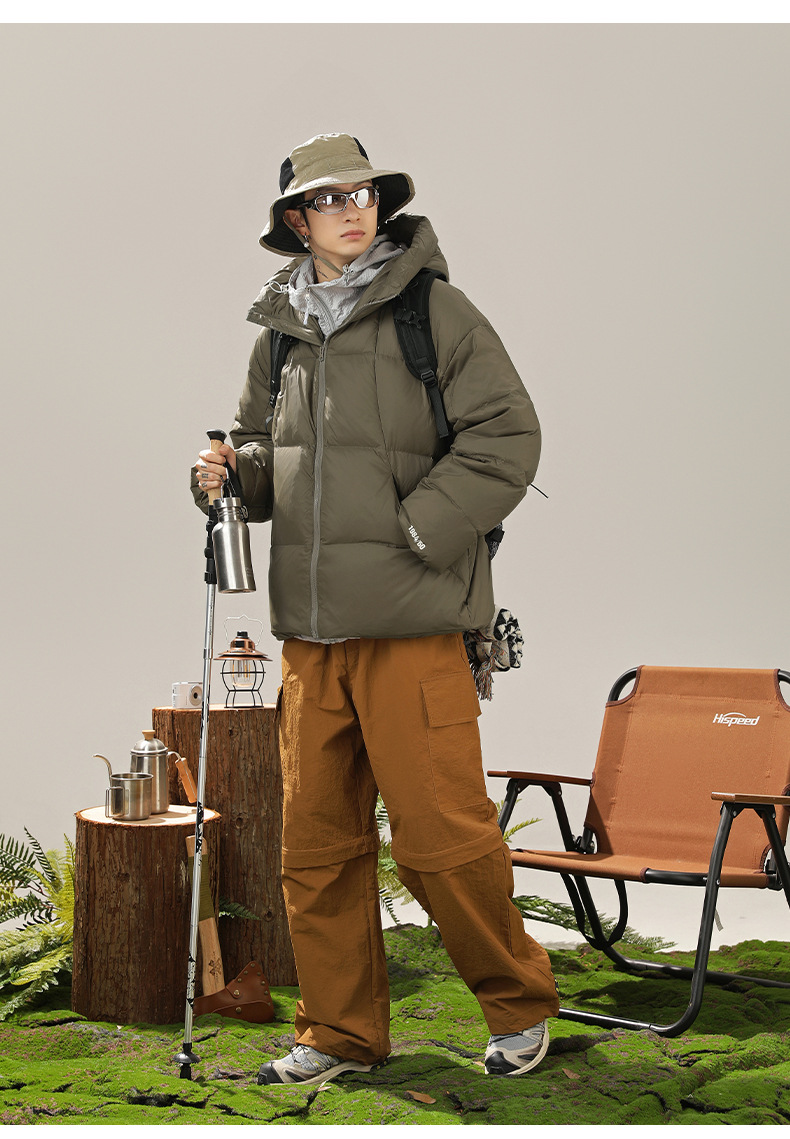 メンズ 黒 ファッション メンズ防滴ダウンジャケット フード付きフェザー入り秋冬アウター