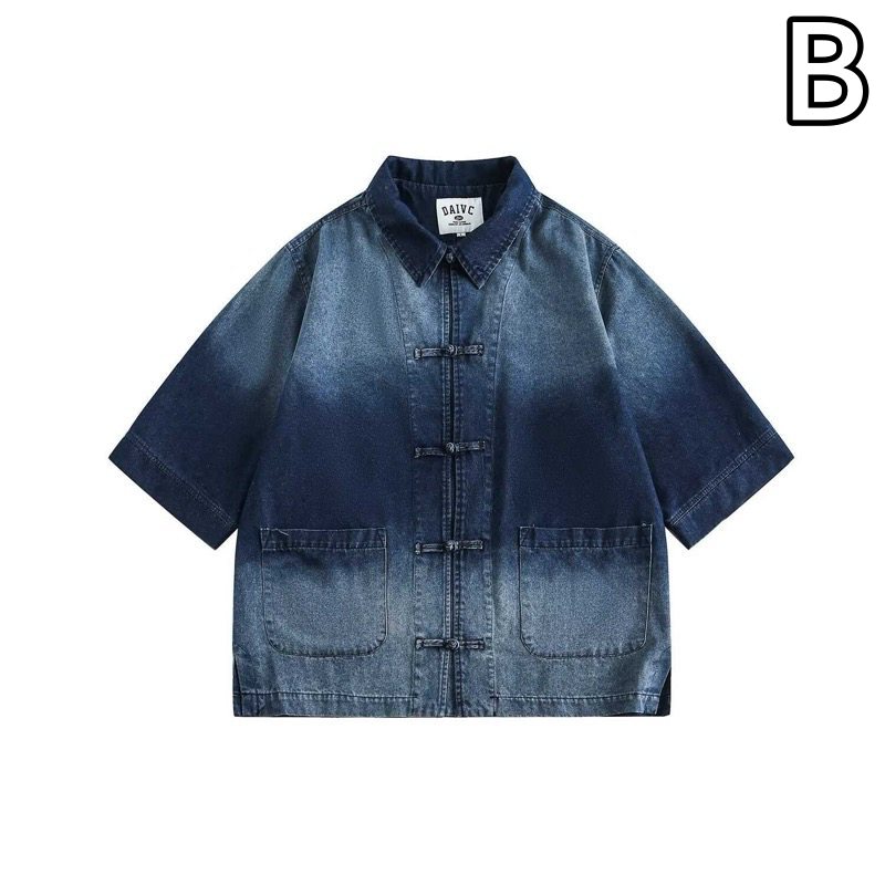 メンズ 黒 ファッション メンズ黒デニムジャケット中華風ボタン