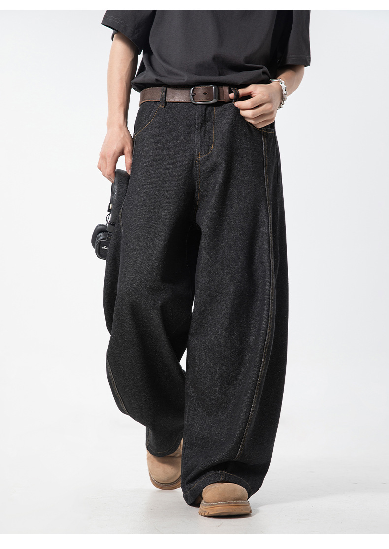 メンズ 黒 ファッション メンズ 春夏 黒 古着風デニムパンツ ワイドシルエット