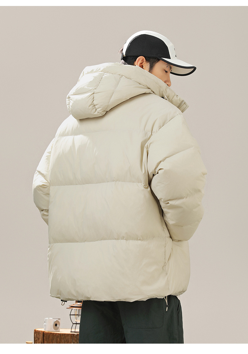 メンズ 黒 ファッション メンズ防滴ダウンジャケット フード付きフェザー入り秋冬アウター