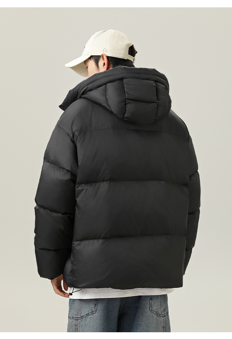 メンズ 黒 ファッション メンズ防滴ダウンジャケット フード付きフェザー入り秋冬アウター