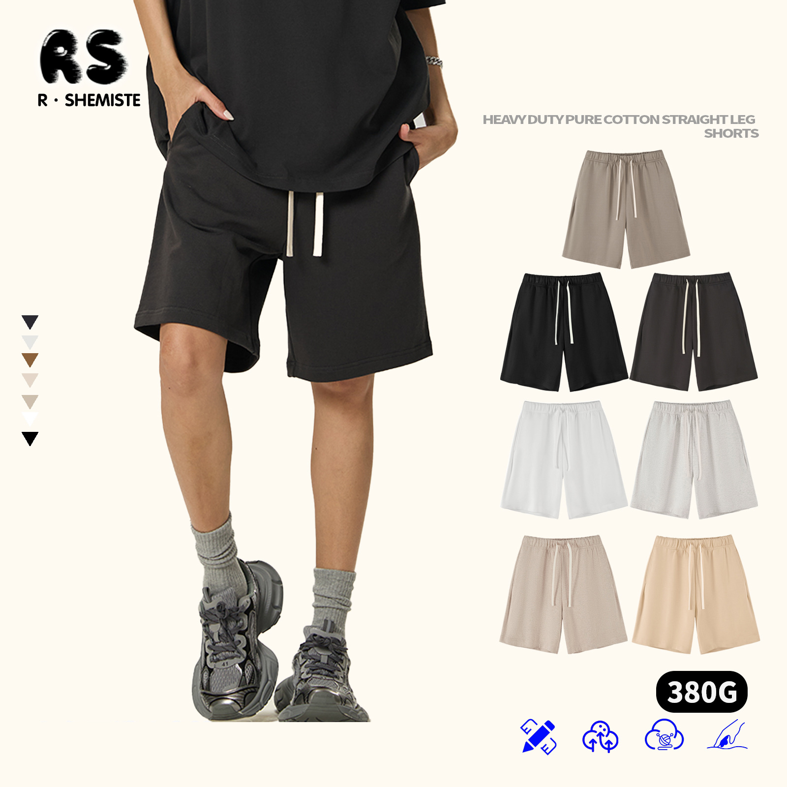 メンズ 黒 ファッション メンズ ストリート系 ショートパンツ 黒 コットン素材 春夏