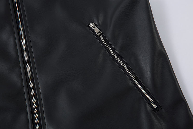 メンズ 黒 ファッション メンズ黒レザーベスト無地袖なしジップアップ