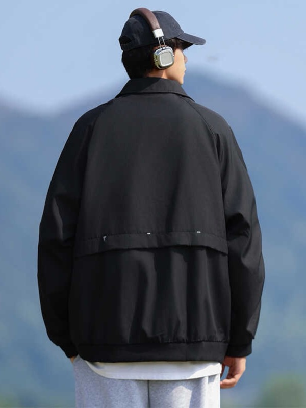 メンズ 黒 ファッション メンズ黒ワークジャケット ゆったりシルエット